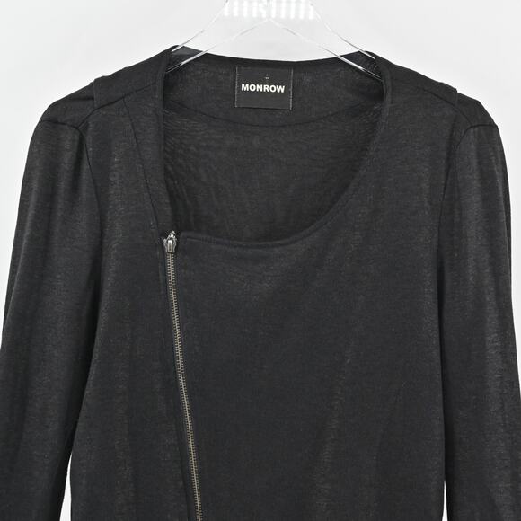 MONROW Jacket Womens Size M Black Linen Moto Asymmetrical‎ Zip Front Rocker Chic - Picture 2 of 12